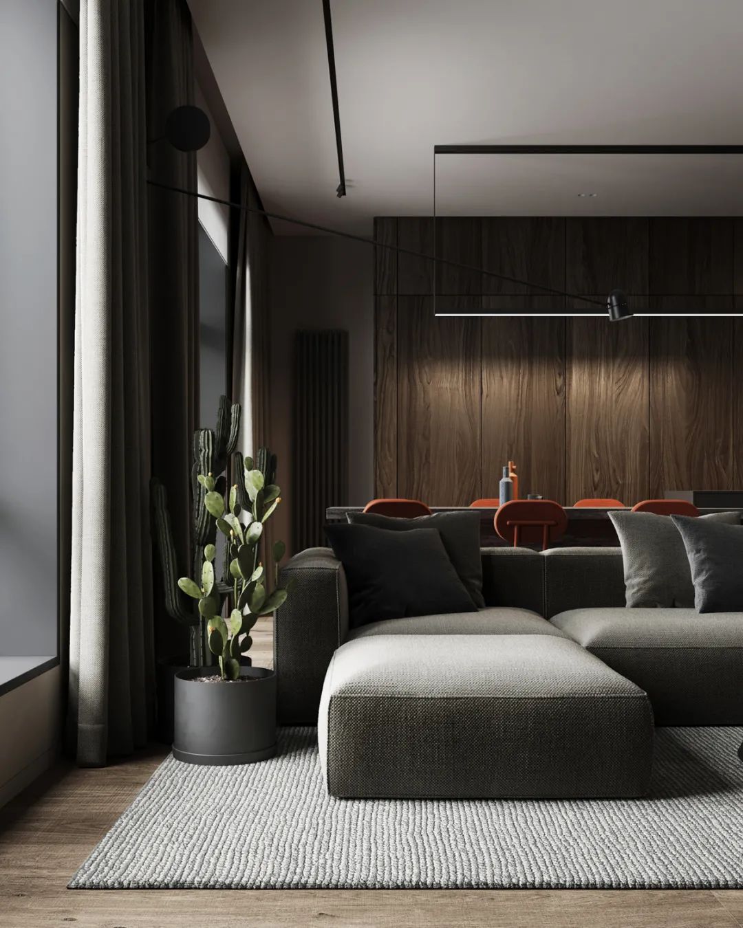 原木灰+南瓜橙，74m&sup2;小户型的大宅格调。