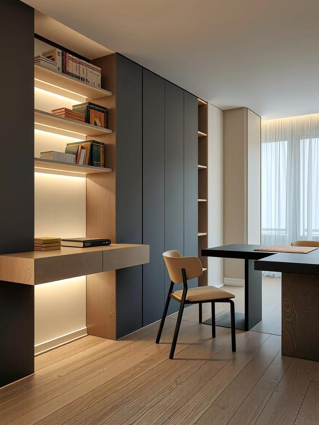 意式极简通过清晰的线条、简洁的形状和无冗余装饰，让空间呈现整齐有序的高级感，同时兼顾居住实用性。 