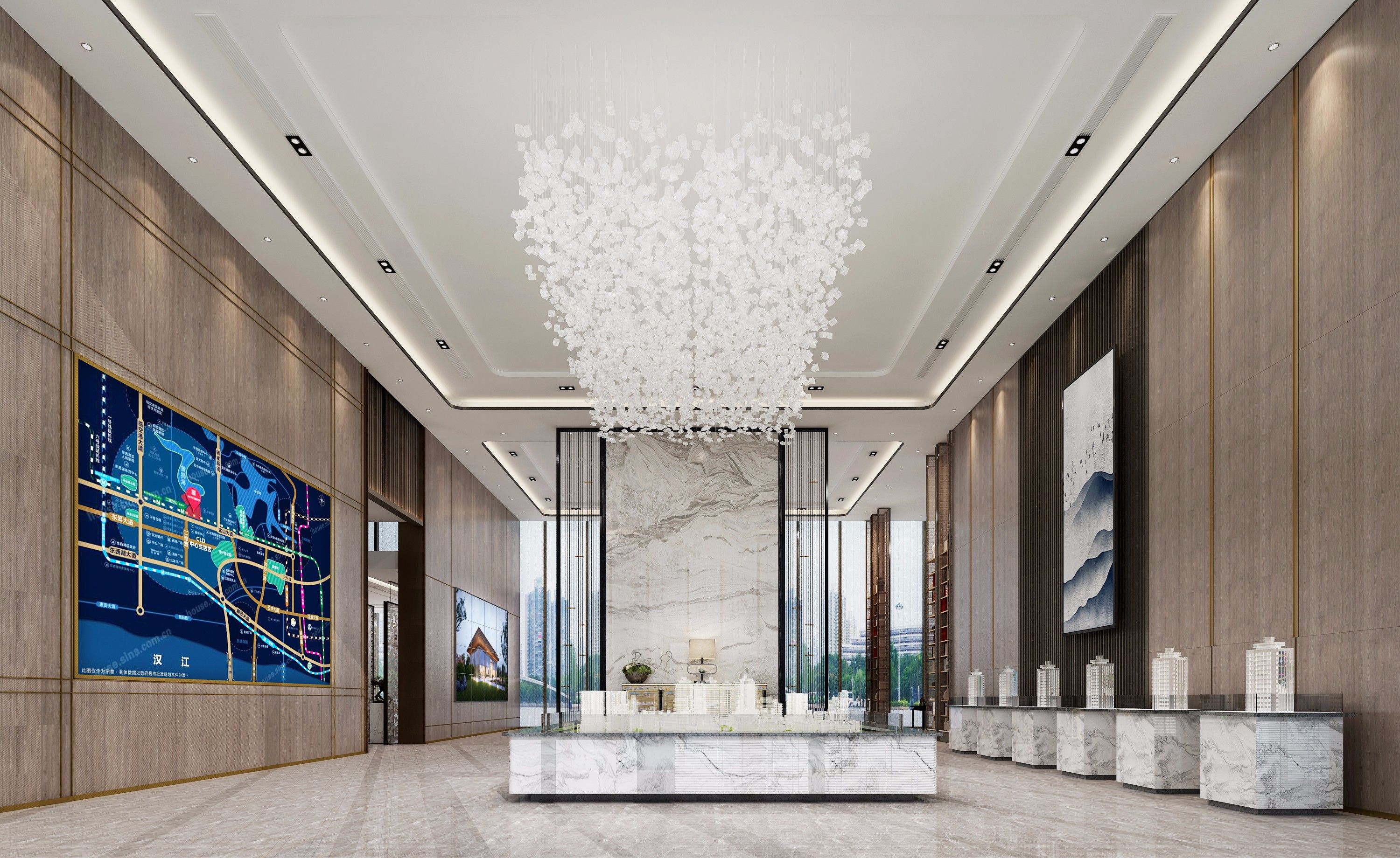 售楼处接待洽谈厅装修效果图  工装售楼处装修图片 400平米