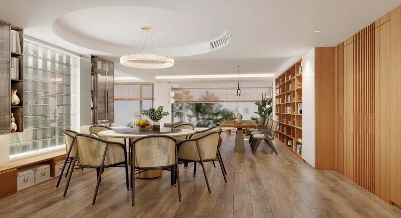 大三居135平，自然原木风格